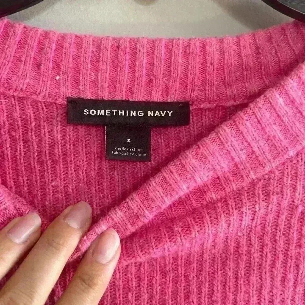 Something Navy pink crew neck soft cotton ribbed sweater size small